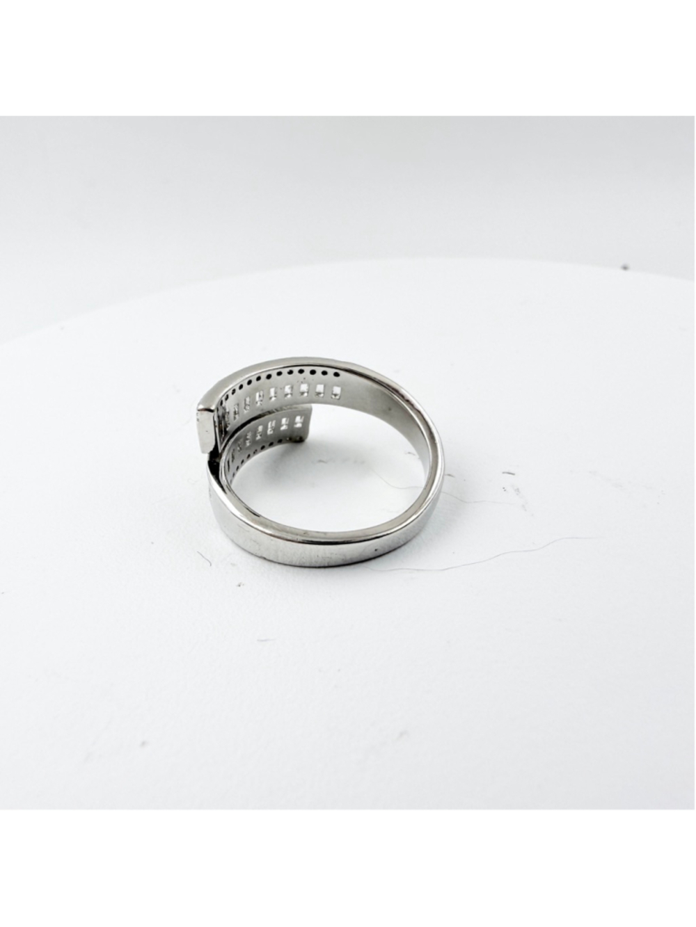 Y2K Baguette CZ Wrap Ring Adjustable Silver Tone Statement Ring Double Band - Picture 5 of 6